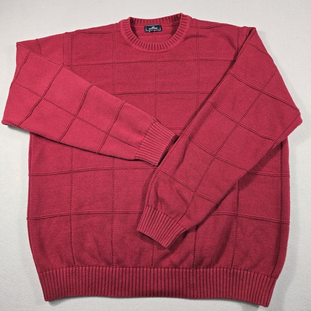 Dockers Mens XL Burgundy Red Sweater Pullover Windowpane Textured Grid Knit